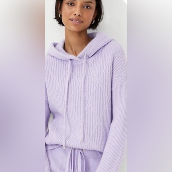 Ann Taylor Lavender Knit Diamond Pattern Ribbed Women’s Hoodie Sweater, large - Picture 3 of 11